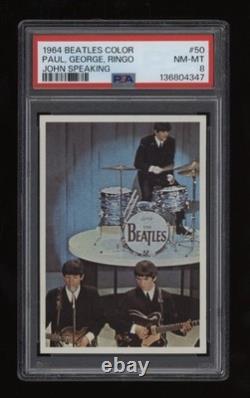 1964 John Lennon Speaking Paul George Ringo PSA 8 Topps Beatles Color #50 NICE