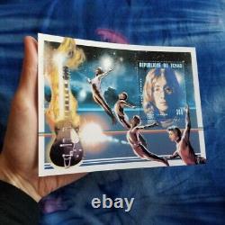 1996 Beatles John Lennon Vintage Guitar Stamp Republic Of Tchad Rainbow Sky