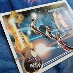 1996 Beatles John Lennon Vintage Guitar Stamp Republic Of Tchad Rainbow Sky