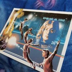1996 Beatles John Lennon Vintage Guitar Stamp Republic Of Tchad Rainbow Sky