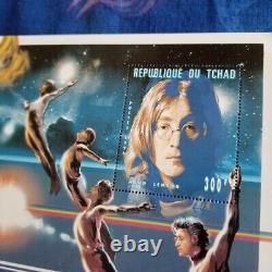 1996 Beatles John Lennon Vintage Guitar Stamp Republic Of Tchad Rainbow Sky