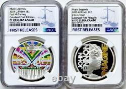 2024-'25 2PD GB SILVER 1OZ PAUL McCARTNEY & JOHN LENNON BEATLES SET NGC PF70 FR