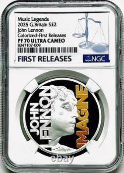 2025 2pd GB 1oz Silver Proof Ngc Pf70 Ucam John Lennon Imagine Beatles Fr Pop-32
