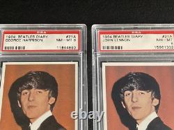 2 Card Lot 1964 Beatles Diary PSA 8 #21A George Harrison John Lennon Back Topps