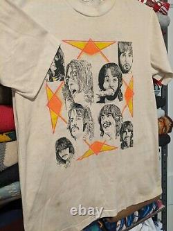 70s VINTAGE The Beatles Double Sided Band Tour Art John Lennon McCartney size M