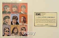 BEATLES JOHN LENNON withCOA Six New Stamp Sheets International Collectors Society