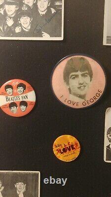 BEATLES Shadow Box Signed Pictures & 7 Pins John Lennon, Paul McCartney