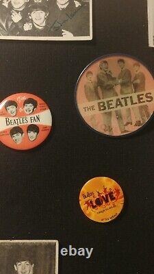 BEATLES Shadow Box Signed Pictures & 7 Pins John Lennon, Paul McCartney