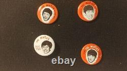 BEATLES Shadow Box Signed Pictures & 7 Pins John Lennon, Paul McCartney