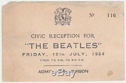 Beatles 1964 Civic Reception Ticket John Lennon Paul McCartney promo invite