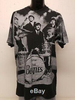 Beatles Apple BLACK T Shirt All Over Print SINGLE STITCH VTG 90s Mens XL