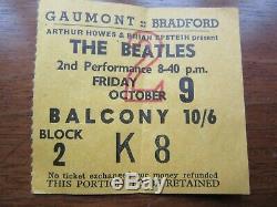 Beatles Concert Ticket Stub Bradford October 9 1964 John Lennon 24th Birthday