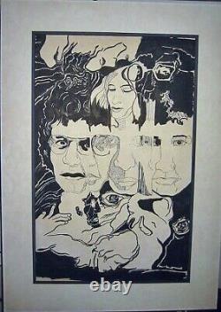 Beatles Gene Simmons Kiss Vtg Strong John Lennon Original Rock Pen Ink Drawing