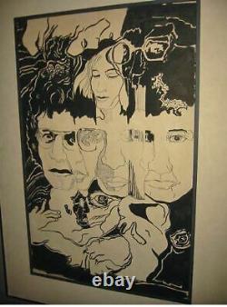 Beatles Gene Simmons Kiss Vtg Strong John Lennon Original Rock Pen Ink Drawing