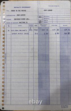 Beatles/John Lennon Apple Royalty Statement For Power To The People 1971