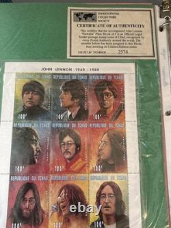 Beatles John Lennon Official ICS Stamp Binder Chad Tanzania Worldwide MNH COAs Beatles John Lennon Official ICS Stamp Binder Chad Tanzania Worldwide MNH COAs
