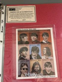 Beatles John Lennon Official ICS Stamp Binder Chad Tanzania Worldwide MNH COAs