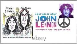 Beatles John Lennon Real Worn Clothing Mini Peace Guitar Display +FDC + Pick #3