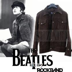 Beatles John Lennon Rubber Soul Inspired Brown Suede Leather Jacket by Suzahdi