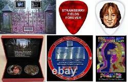 Beatles John Lennon STRAWBERRY FIELD GROUPING Worn Clothing Brick Coin Plaque ++
