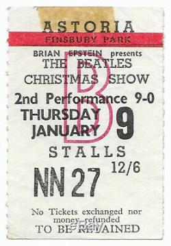 Beatles original concert ticket, London UK 1964, Tour John Lennon Paul McCartney