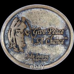 Bronze John Lennon Peace Love Music Tribute Beatles Rock Singer Vtg Belt Buckle