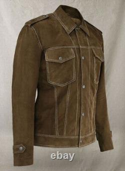 Handmade Rubber Soul The Beatles John Lennon Brown Suede Leather Jacket