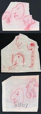 JOHN LENNON crayon sketches/doodles (3) with letter of provenance THE BEATLES