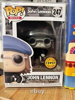 JOHN LENNON in Peacoat CHASE & NYCC FUNKO POPS & WORKING YELLOW SUBMARINE VHS