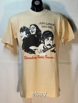 John Lennon 1940-1980 Memorial T-Shirt Strawberry Fields Forever Vtg L Beatles