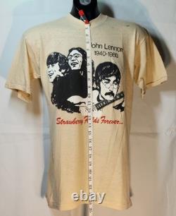 John Lennon 1940-1980 Memorial T-Shirt Strawberry Fields Forever Vtg L Beatles