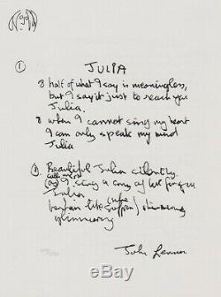 John Lennon Artwork Beatles Lyric Serigraph Julia (SOLD OUT EDITION)