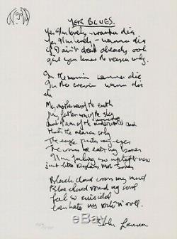 John Lennon Artwork Beatles Lyric Serigraph Yer Blues (SOLD OUT EDITION)