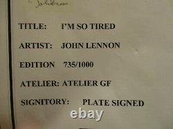 John Lennon Artwork I'm So Tired Lyrics Limited Edition #d Print The Beatles Coa