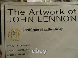 John Lennon Artwork I'm So Tired Lyrics Limited Edition #d Print The Beatles Coa