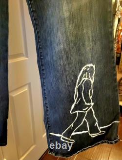John Lennon Beatles Bleached Painted Hippie Bell Bottoms Lowrise Upcyled SZ 13
