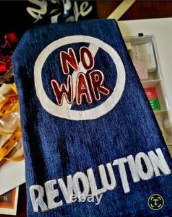 John Lennon Beatles Bleached Painted Hippie Bell Bottoms Lowrise Upcyled SZ 13