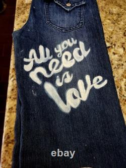John Lennon Beatles Bleached Painted Hippie Bell Bottoms Lowrise Upcyled SZ 13
