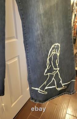John Lennon Beatles Bleached Painted Hippie Bell Bottoms Lowrise Upcyled SZ 13