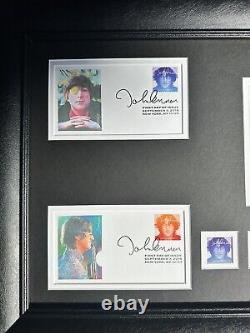 John Lennon Beatles Custom 29x17 Collage with USPS First Day Cover Stamp Display