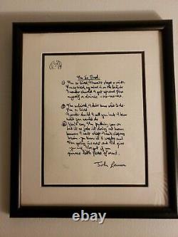 John Lennon Beatles Lyrics I'm SoTired Signed Yoko Ono Limited Edition