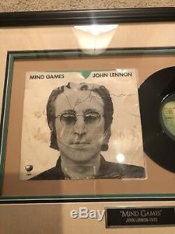 John Lennon Beatles Signed Mind Games 45lp Cover Framed Bas/beckett Loa