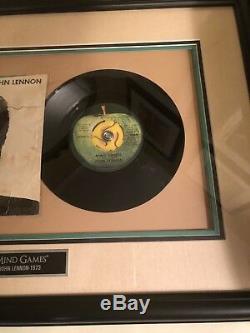 John Lennon Beatles Signed Mind Games 45lp Cover Framed Bas/beckett Loa