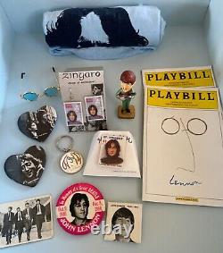 John Lennon Beatles earrings, shirt, cake topper, pins, card, keyring, playbill+