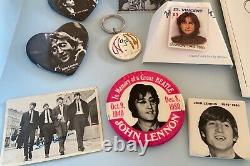 John Lennon Beatles earrings, shirt, cake topper, pins, card, keyring, playbill+