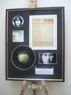 John Lennon Beautiful Boy Handwritten Lyrics + 7 Record Single Display Montage