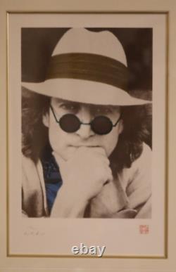 John Lennon- Blue Silkscreen Portrait by Nishi Signed by Yoko Ono LIMITED
