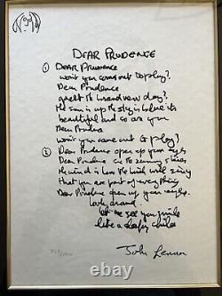 John Lennon Dear Prudence Lyrics Silkscreen 858/1000 The Beatles COA