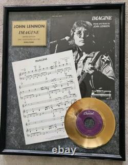 John Lennon Estate Beatles Imagine Limited Edition 24 Kt. Gold Plated Record
