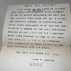 John Lennon Fan Typed Quote Letter The Beatles I Was Bored Ephemera Vintage 60s